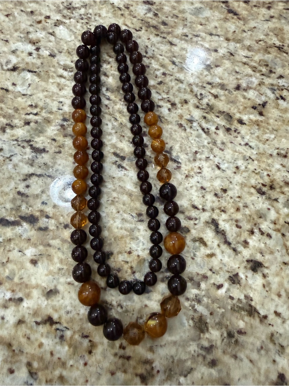 Vintage 70s Brown Long Beaded Necklace